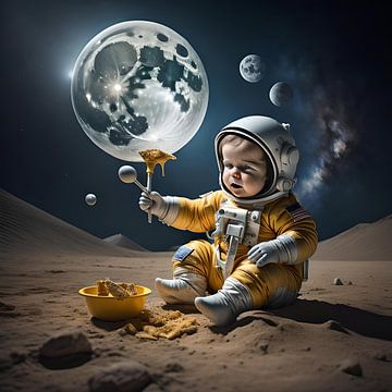 Baby astronaut playing on the moon by Gert-Jan Siesling