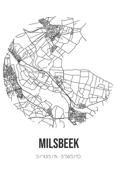 Milsbeek (Limburg) | Map | Black and white by Prints of Place