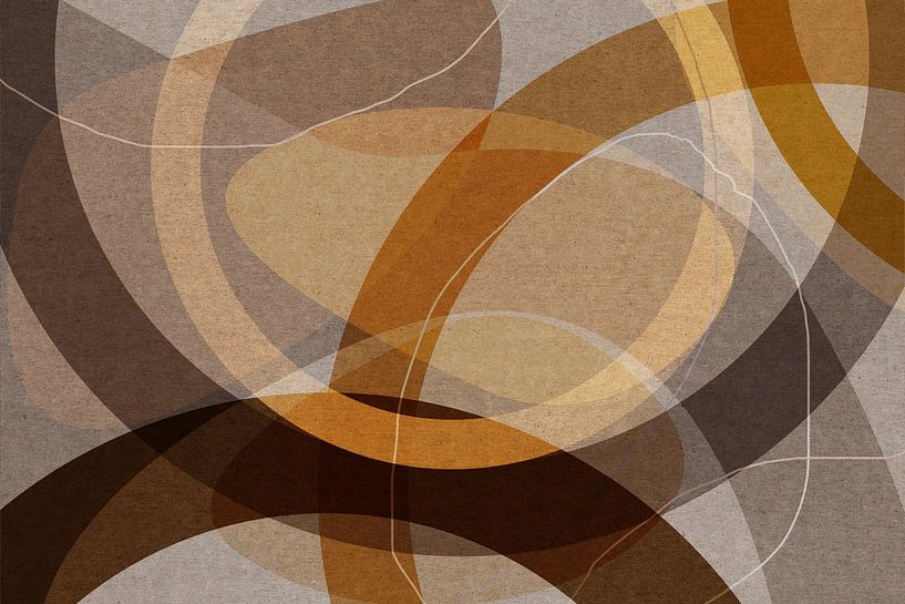 Retro geometry. Modern abstract organic shapes in gold, brown and beige by Dina Dankers