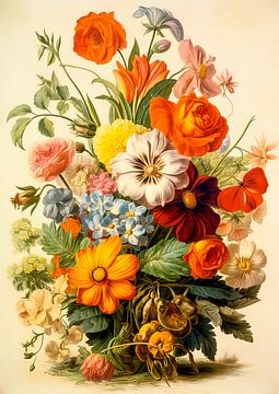 Bloemen in vintage illustratie van Peet de Rouw