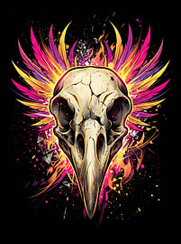 Mystical Phoenix Bird Skull Flaming Wings Reborn Spirit Dynamic Graphic Illustration by The Deeper Way