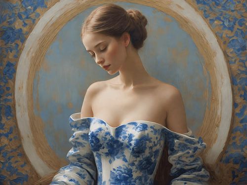 Een portret van een Delfts blauwe vrouw
