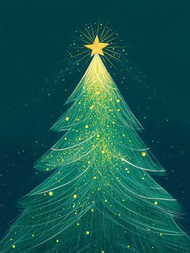 Sapin de Noël minimaliste magique avec étoile dorée brillante