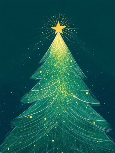 Magischer minimalistischer Weihnachtsbaum mit leuchtendem Goldstern