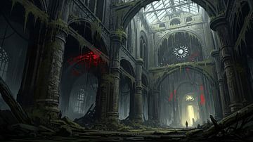 Ruined Cathedral Interior with Figure by Markus Gann