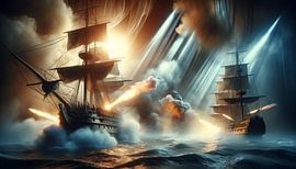 Bataille de feu sur les vagues de l'océan sur artefacti