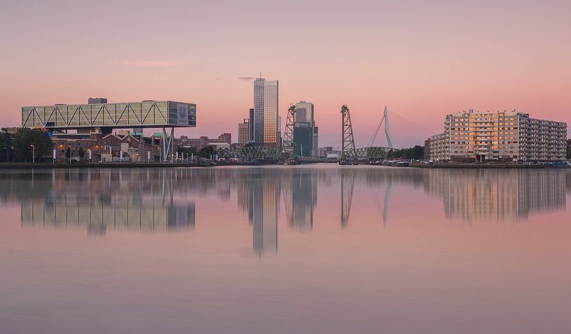 Skyline van Rotterdam met maastoren en hef van Ilya Korzelius