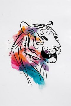 Abstract Colourful Tiger Line drawing by De Muurdecoratie