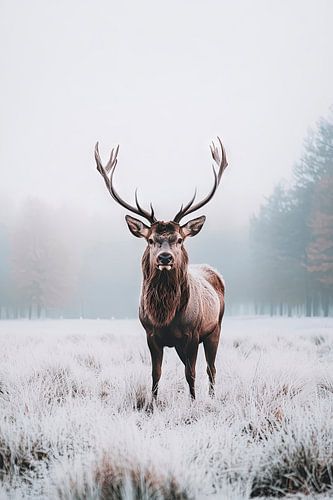 Herten in de winterse mist