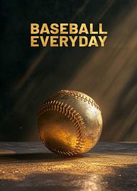 Een gouden honkbal die op een gestructureerd oppervlak ligt, met dramatische belichting van Morgan