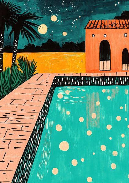 Piscine turquoise devant une maison orange par Niklas Maximilian