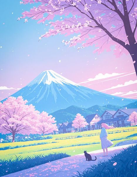 Anime Girl Pastel Lofi Cherry Blossom Japan par Ruzerin