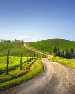 Die Route der Via Francigena. Kurvenreiche Straße in der Toskana