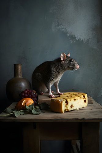 Nature morte Souris par un morceau de fromage