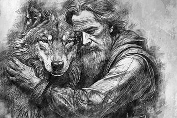 De oude man en de wolf a.k.a. The Wolfman (kunst) van Art by Jeronimo
