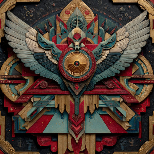 Egyptisch symbool met gevleugelde scarabee en goud