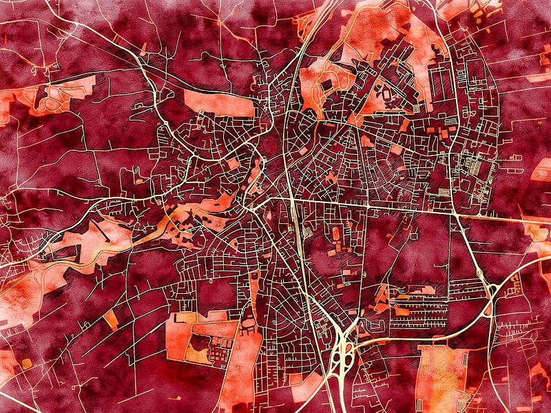 Map of Dachau with the style 'Amber Autumn' by Maporia