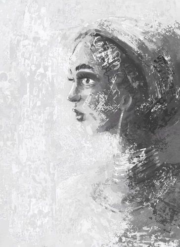 Portret zij profiel van jonge dame