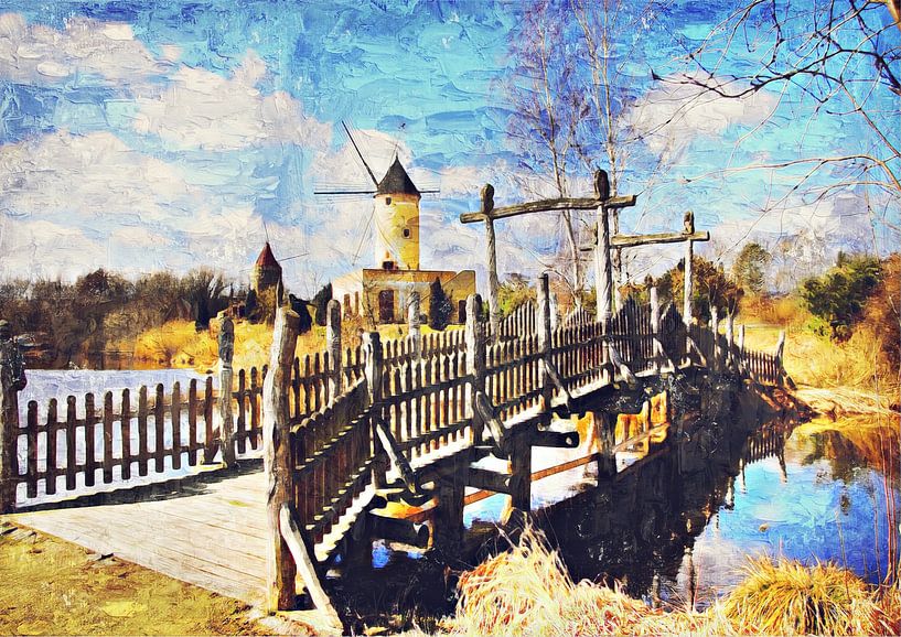 Mühle mit Landschaft (Gemälde) von Bert Hooijer