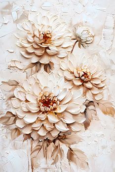 Peinture à l'impasto représentant un dahlia de couleur crème