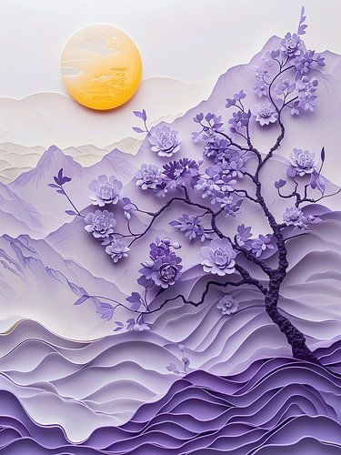 paarse boom bij zonsondergang