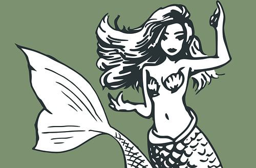 Zeemeermin met schelp bikini op groene achtergrond