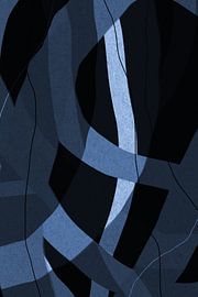 Modernes abstraktes minimalistisches Retro-Kunstwerk in Blau, Weiß, Schwarz I von Dina Dankers