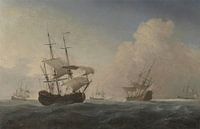 Englische Kriegsschiffe heben im Wind Offshore, Willem van de Velde der Jüngere von Meisterhafte Meister Miniaturansicht