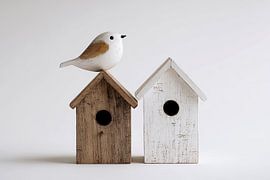 Rustic birdhouse with bird