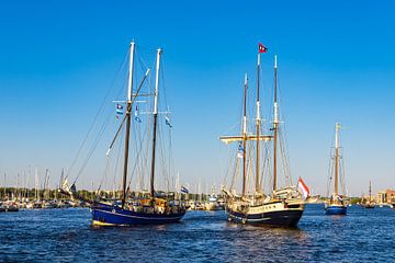 Sailing ships on the Warnow during the Hanse Sail in Rostock