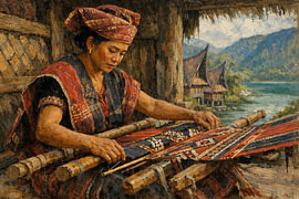 Traditionele Ulos-wever uit Noord-Sumatra van Vínculae