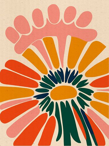 Kleurrijke retro paardenbloem in dopamine decor stijl