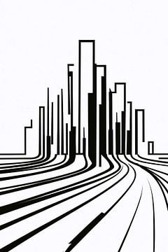 Lignes urbaines minimalistes en noir et blanc sur De Muurdecoratie