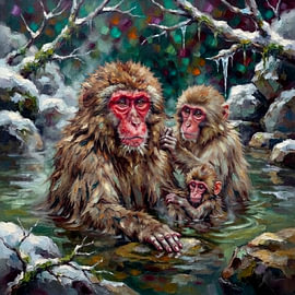 Affe - Japanmakaken Familie