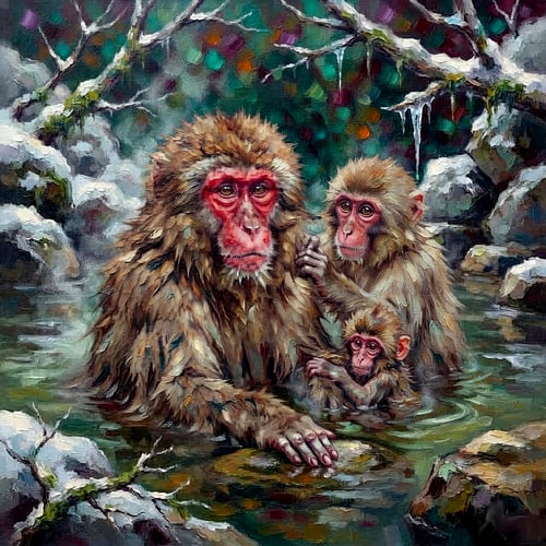 De familie van de Japanse makaken