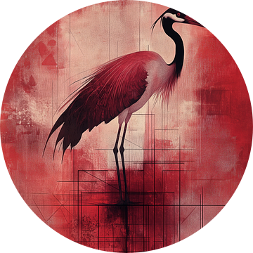 Majestueuze Kraanvogel in Rood Abstract