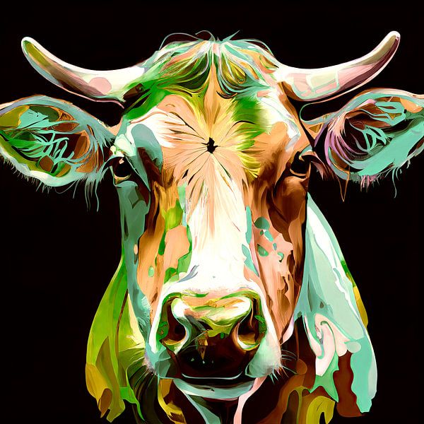 Cow painting portrait by Vlindertuin-Art