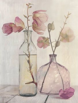 Still life with flowers in pastel colours by Japandi Art Studio