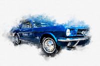 1964 Ford Mustang Pony Car Side Digital Painting in Watercolor