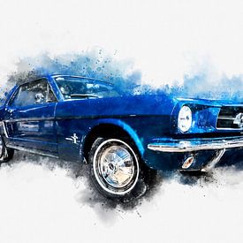 1964 Ford Mustang Pony Car Side Digital Painting in Watercolor by Andreea Eva Herczegh