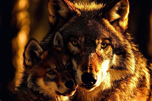 Louve et louveteau dans la nature