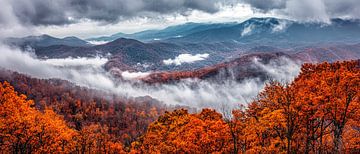 Autumnal mountain landscape with fog by Poster Art Shop