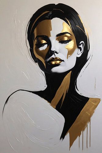 Vrouwelijk Portret in Zwart, Wit en Goud