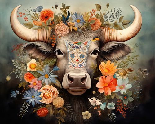 Schilderij Bizon Bloemen