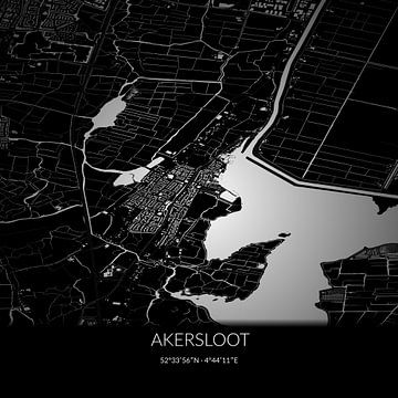 Zwart-witte landkaart van Akersloot, Noord-Holland. van Rezona