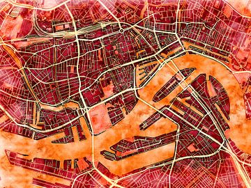 Kaart van Rotterdam centrum in de stijl 'Amber Autumn' van Maporia