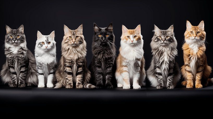 Jeu de collage de différents chats isolés sur fond noir par Animaflora PicsStock