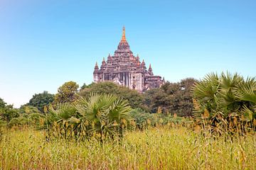 Oude tempel in het landschap bij Bagan in Myanmar van Eye on You