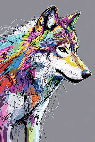Kleurrijke schets van een wolf