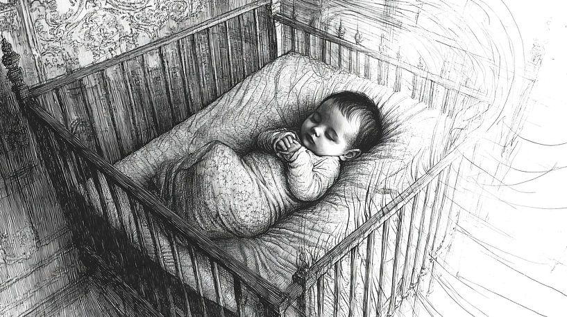 Bébé dormant dans un berceau par Frank Heinz